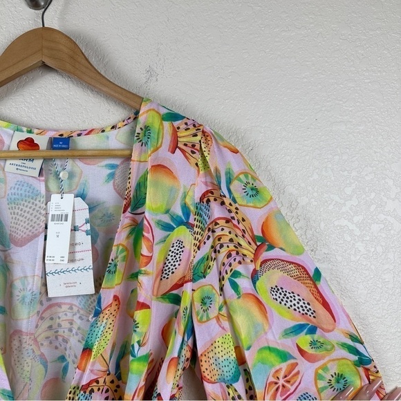Farm Rio Anthropologie Rainforest Wrap Tropical Fruit Print Top Size Medium - Picture 5 of 16